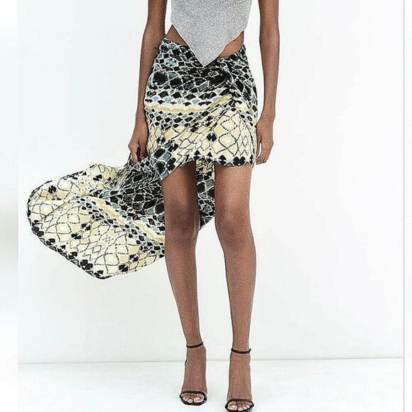 Zara Multicolor Printed Lightweight Tie Front High Slit Boho Midi Skirt Size M - Picture 2 of 8